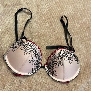Victoria's Secret Pink and Red Embroidered Bra